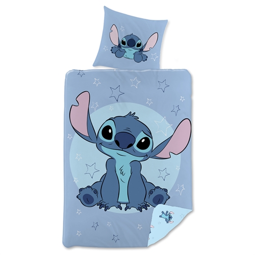 Image of Stitch sengetøj - Vendbart sengesæt med stjerner og Stitch - 140x200 cm - 100% bomulds sengelinned